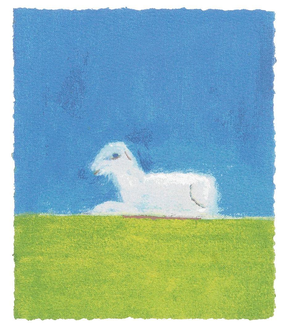 Craigie Aitchison C.B.E., R.S.A., R.A. - Lamb in a Green Field