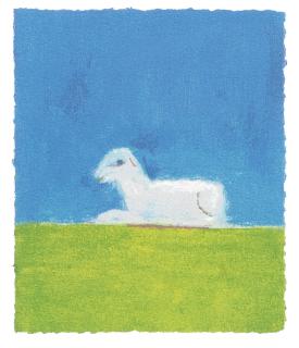 Craigie Aitchison C.B.E., R.S.A., R.A. - Lamb in a Green Field