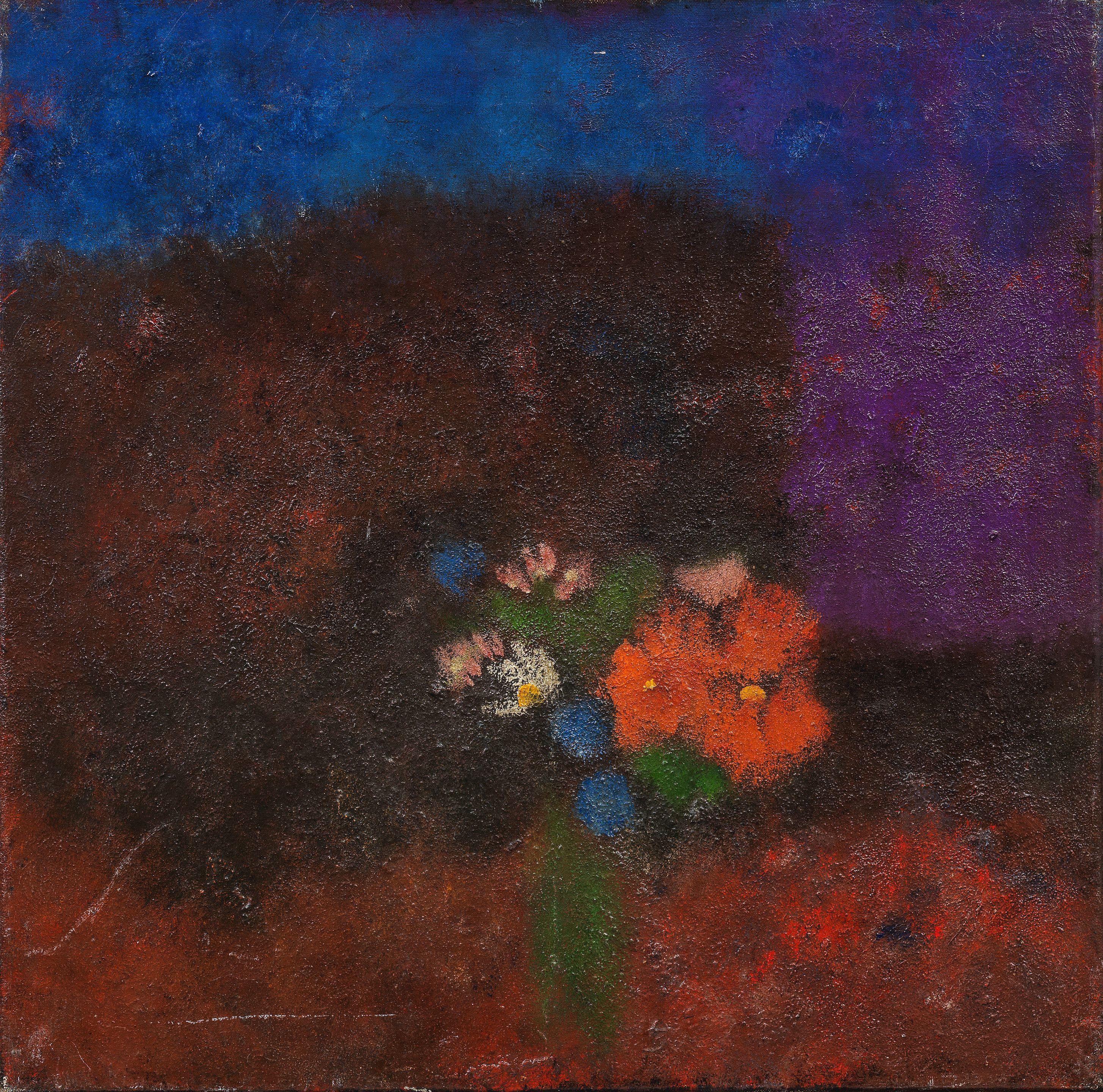 Craigie Aitchison C.B.E., R.S.A., R.A. - Mixed flowers 40.6 x 40.6 cm. (16 x 16 in.) Painted circa 1956