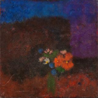 Craigie Aitchison C.B.E., R.S.A., R.A. - Mixed flowers 40.6 x 40.6 cm. (16 x 16 in.) Painted circa 1956