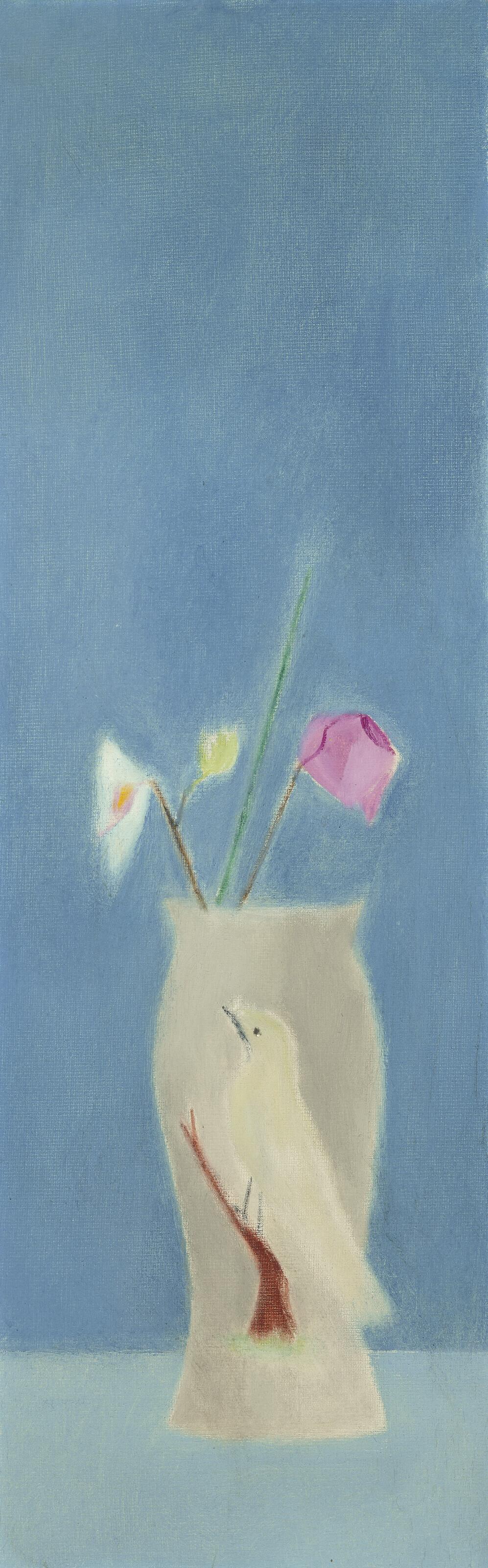 Craigie Aitchison, R.A. - Bird-Vase Still Life on Blue