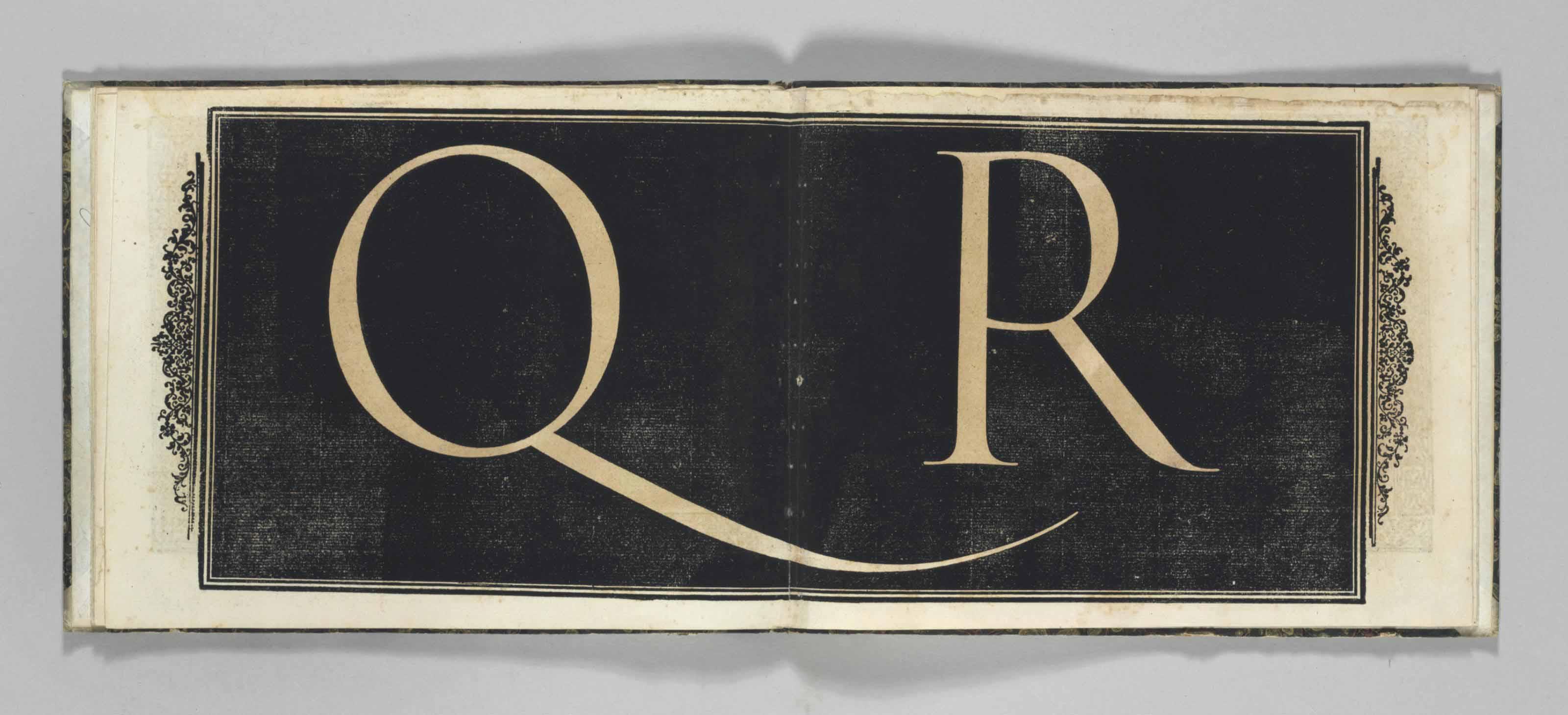 Cresci, Giovanni Francesco - Alphabet, Series Of 23 Roman Capital Woodcuts Printed In White-On-Black, Each Within Arabesque Border. Extracted From Il Perfetto Scrittore. [Rome?: F. Aureri For The Author, Ca 1570].