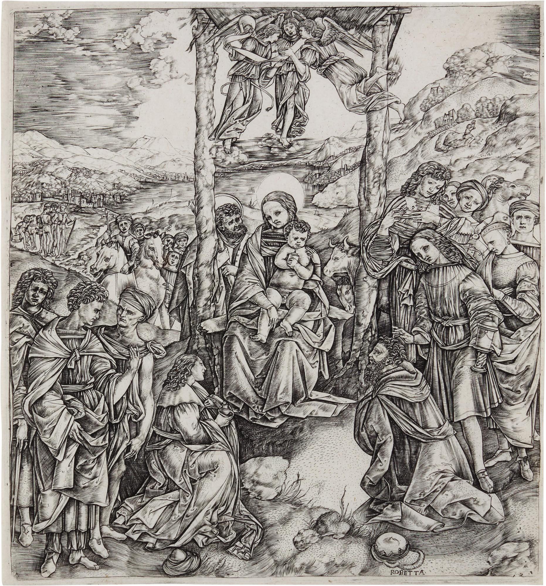 Cristofano Robetta - Adoration of the Magi (After Fillipino Lippi) (Bartsch 6; Hind 10; Bellini 11)