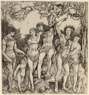 Cristofano Robetta - Man tied to a Tree by Eros (Allegory of Love?) (B. 25)