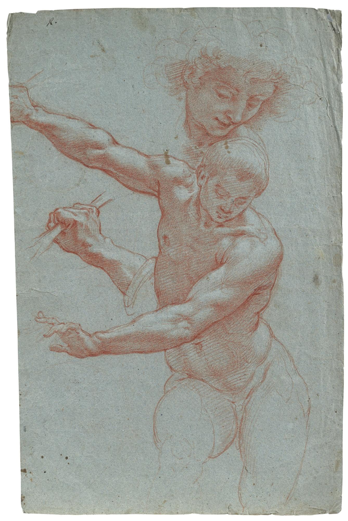 Cristofano Roncalli - Recto: Study Of A Male Nude, With A Subsidiary Study Of A Right Hand And A Head Verso: Study Of A Figure, Hands Clasped In Prayer