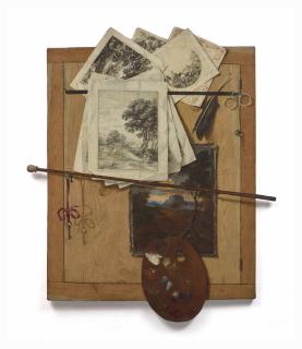 Cristoforo Munari - Trompe-l\'œil aux instruments du peintre et aux gravures