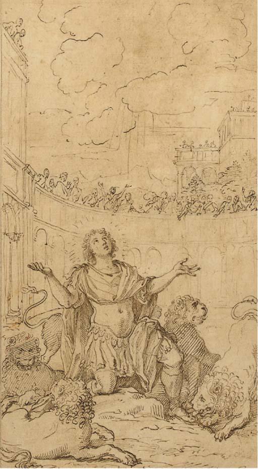 Cristoforo Unterperger - San Ponziano Dans la Fosse Aux Lions, Une Foule Regardant la Scène