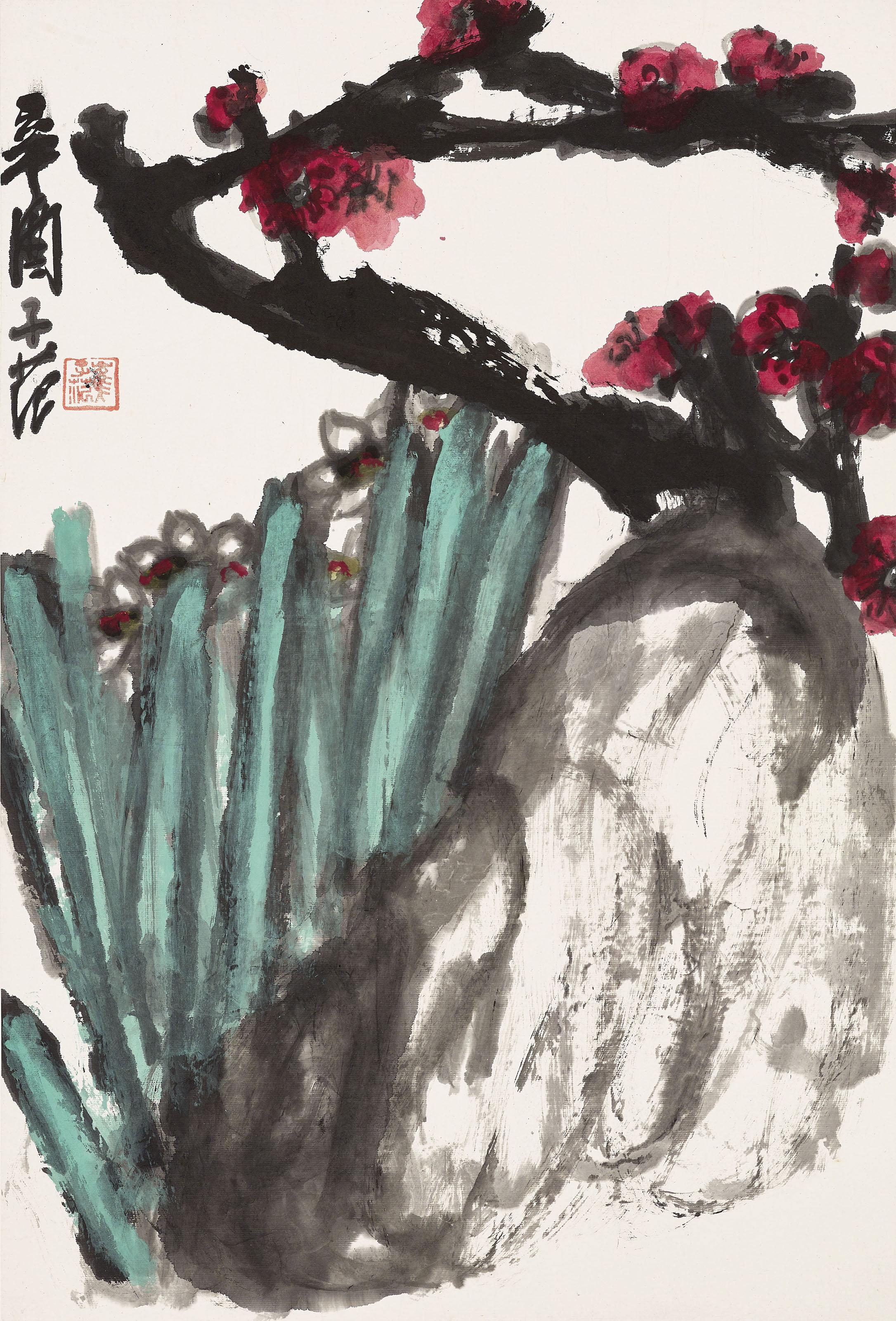 Cui Zifan - Plum Blossom, Narcissus and Rock