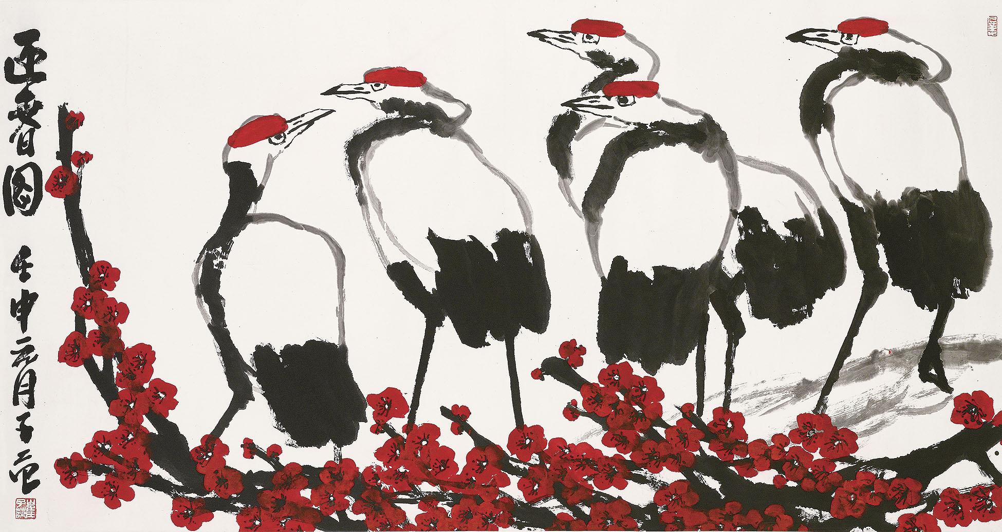 Cui Zifan - Plum blossoms and Cranes