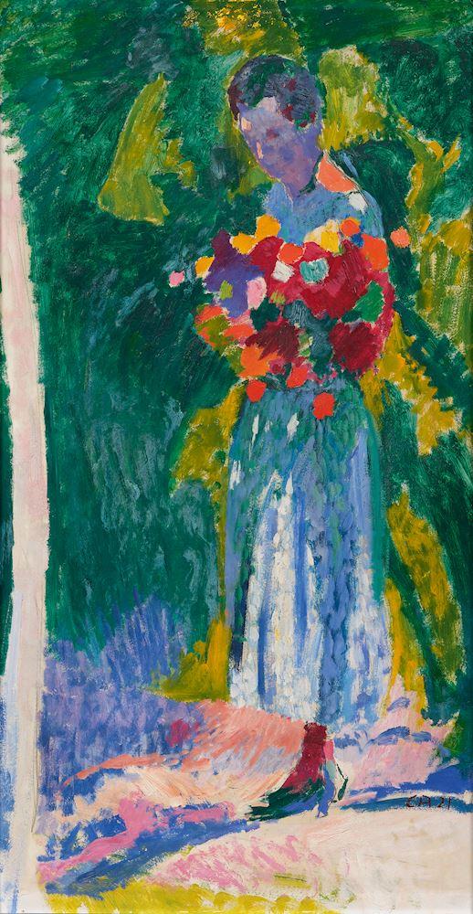 Cuno Amiet - Anna Amiet mit Blumenstrauss. 1921.