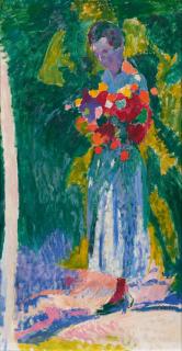 Cuno Amiet - Anna Amiet mit Blumenstrauss. 1921.