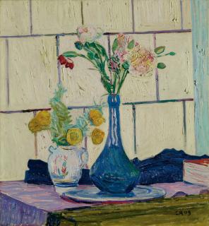 Cuno Amiet - Nelken und Ranunkeln vor Kachelofen, 1909