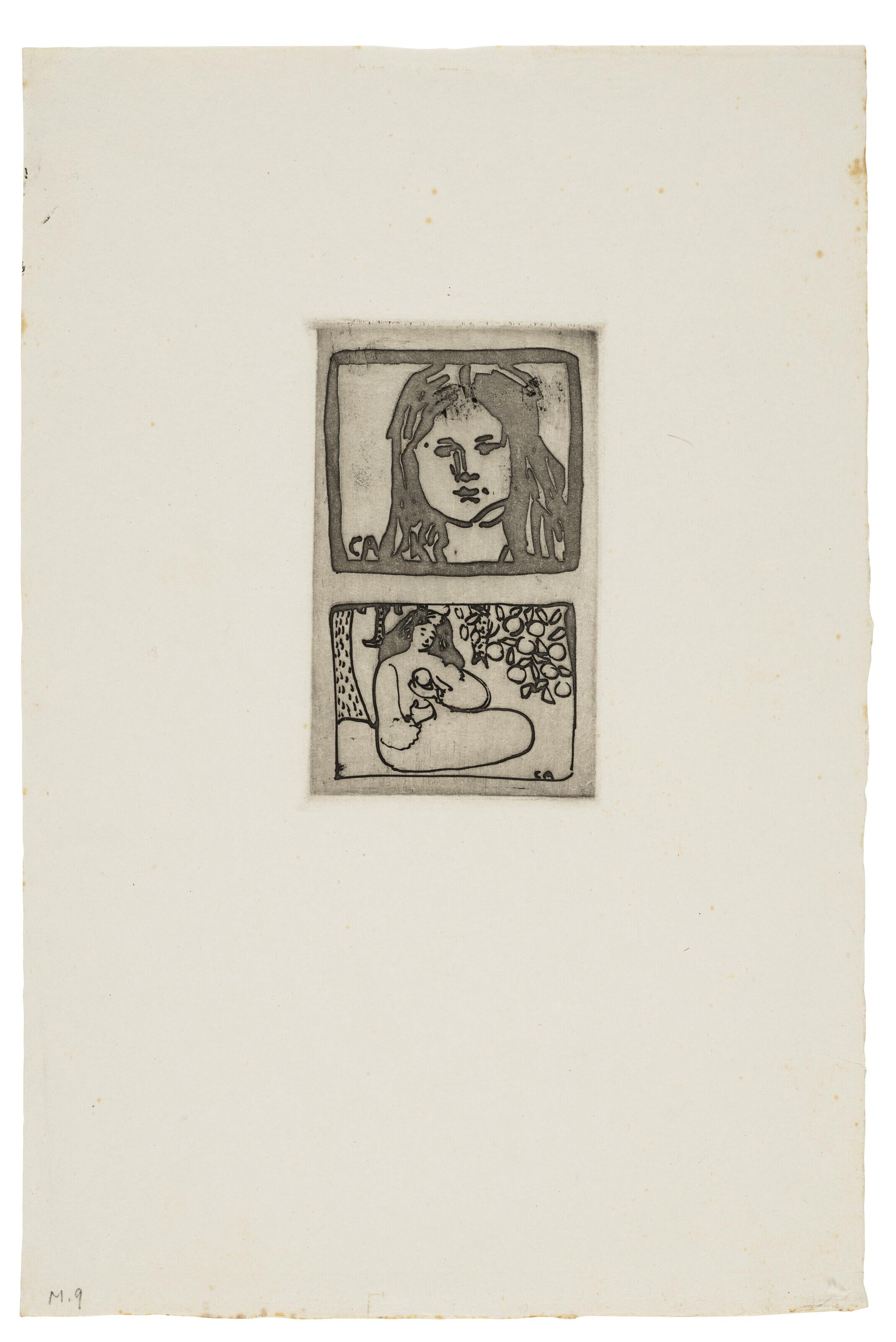 Cuno Amiet - Tête de fille et Femme sous un arbre fruitier (Mädchenkopf und Frau unter einem Obstbaum)