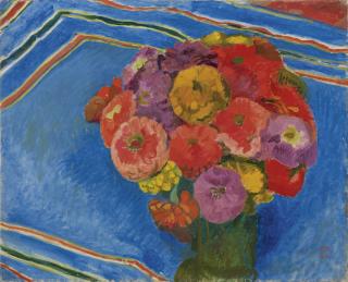 Cuno Amiet - Zinnien Auf Blauem Tuch, 1944 Zinnias On Blue Cloth, 1944