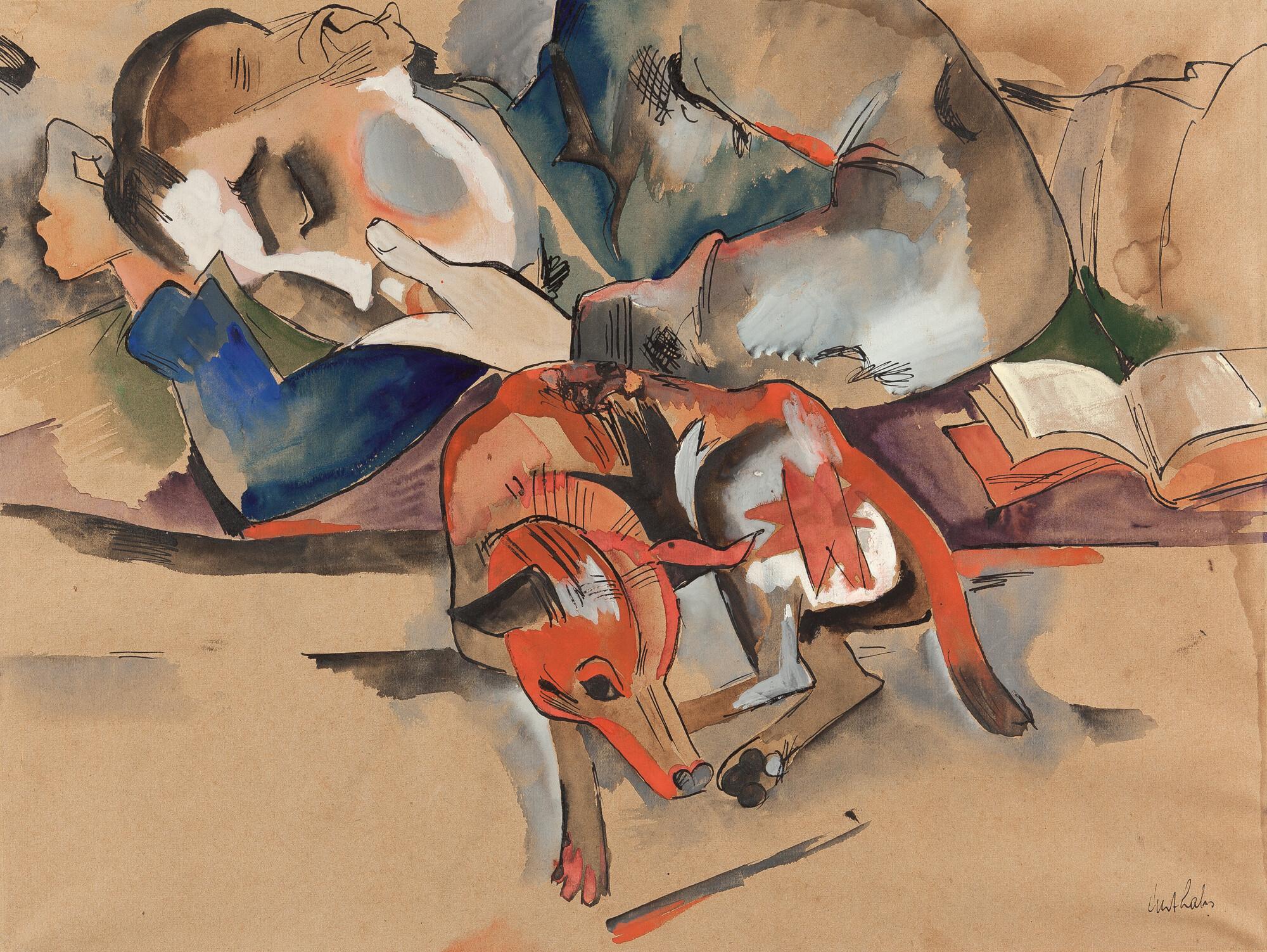 Curt Lahs - Mittagsschlaf mit rotem Hund