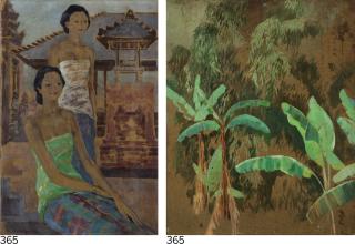 Czeslaw Mystkowski - (I) Two Balinese Ladies (Ii) Jungle Village Scene