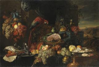 Da Jan Davidsz De Heem - Natura Morta Con Frutta, Ostriche E Un Pappagallo