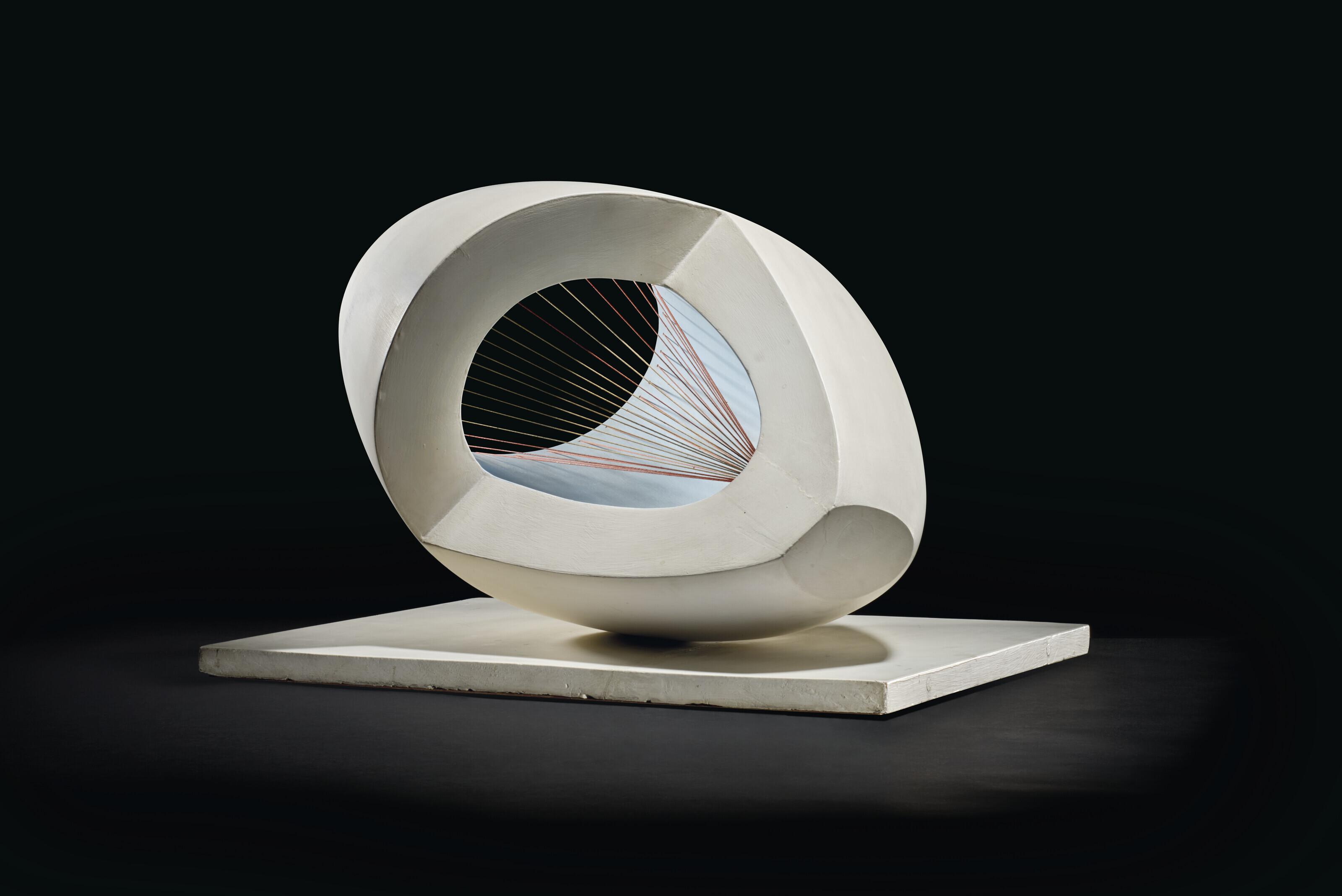 Dame Barbara Hepworth - Sculpture with Colour (Oval Form) Pale Blue and Red