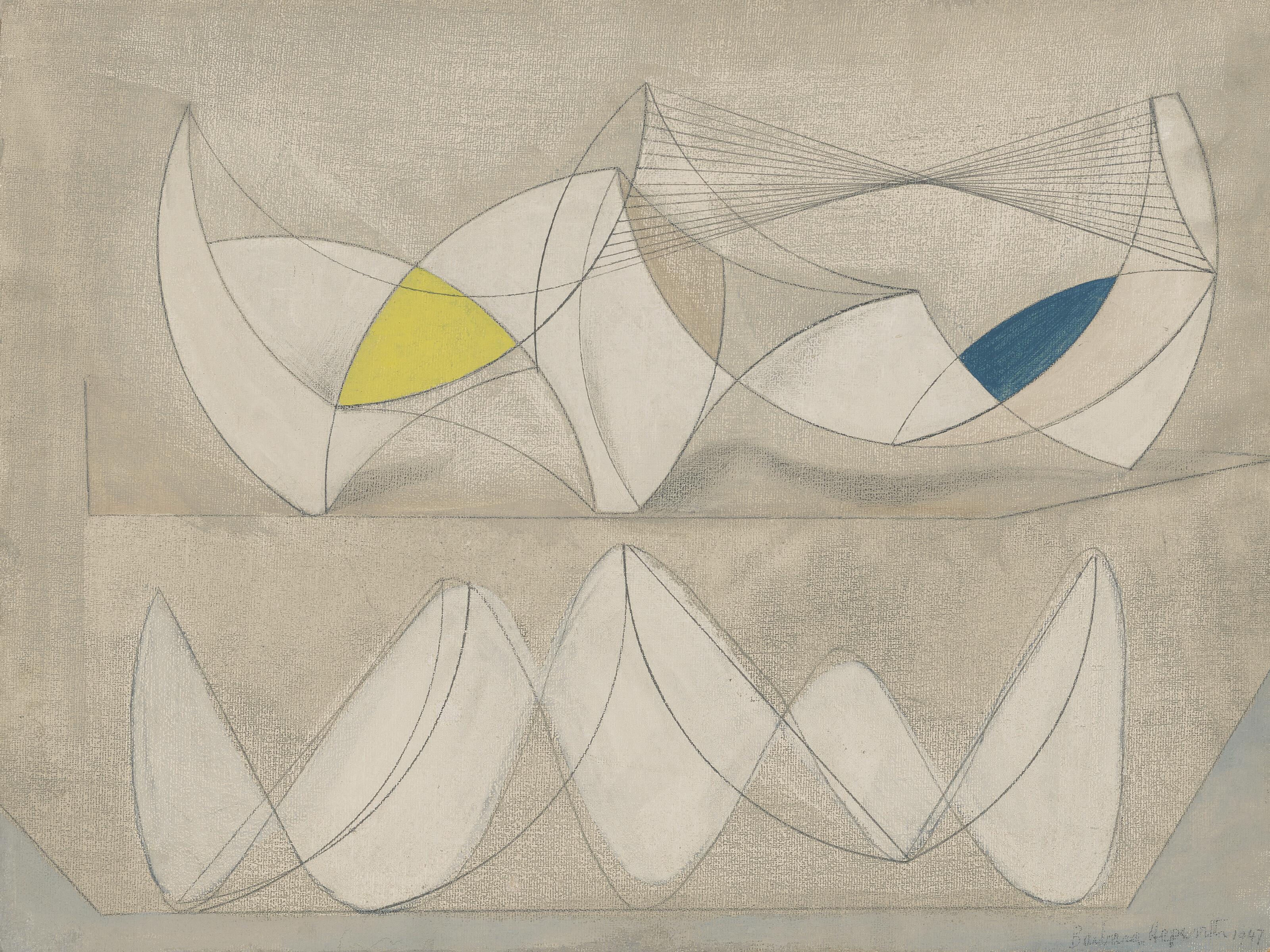 Dame Barbara Hepworth - Two curved forms on a grey ground