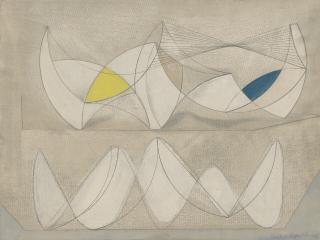 Dame Barbara Hepworth - Two curved forms on a grey ground