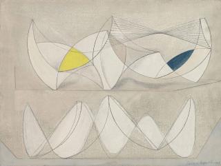Dame Barbara Hepworth - Two curved forms on a grey ground
