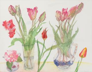 Dame Elizabeth Blackadder O.B.E., R.A., R.S.A., R.S.W., R.G.I., D.Litt - Tulips and Camellias