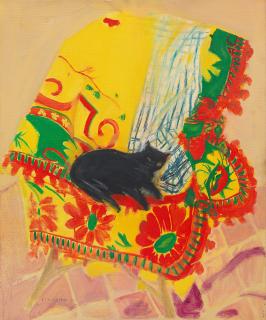 Dame Elizabeth Blackadder OBE RA RSA RSW RGI DLitt - Cat on a rug