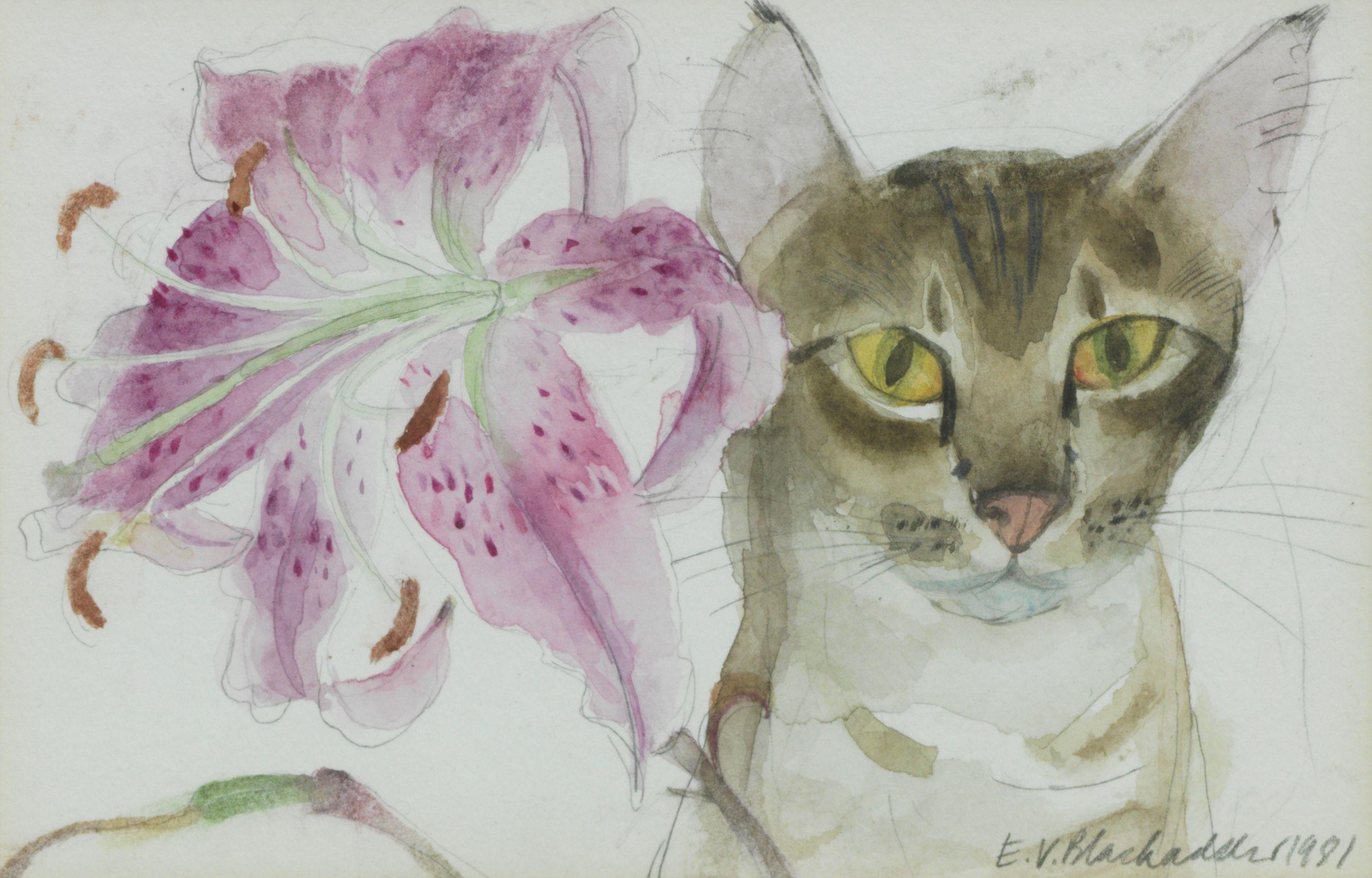Dame Elizabeth Blackadder OBE RA RSA RSW RGI DLitt - Lily and cat