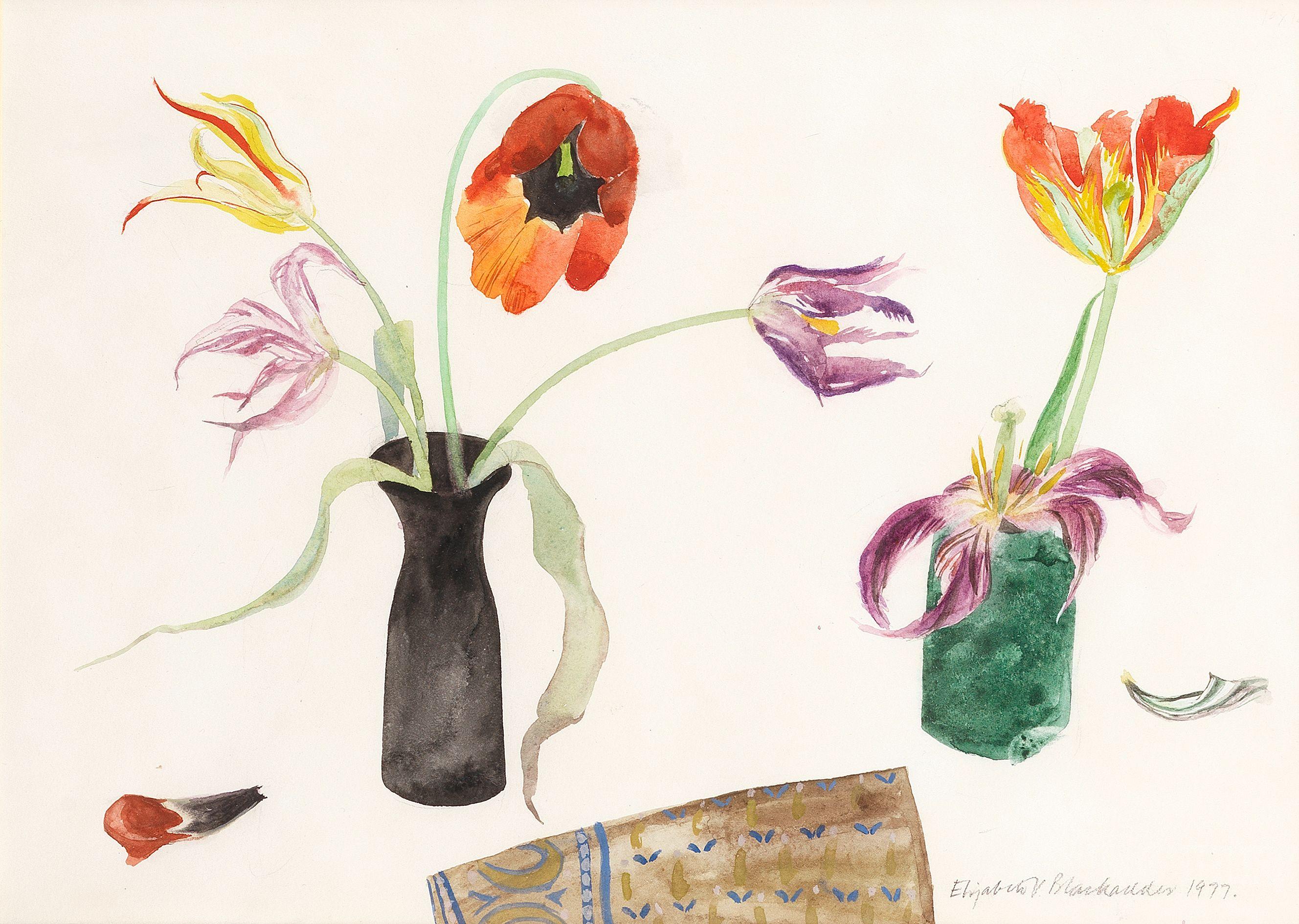 Dame Elizabeth Blackadder OBE, RA - Two Vases of Tulips