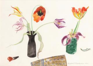 Dame Elizabeth Blackadder OBE, RA - Two Vases of Tulips