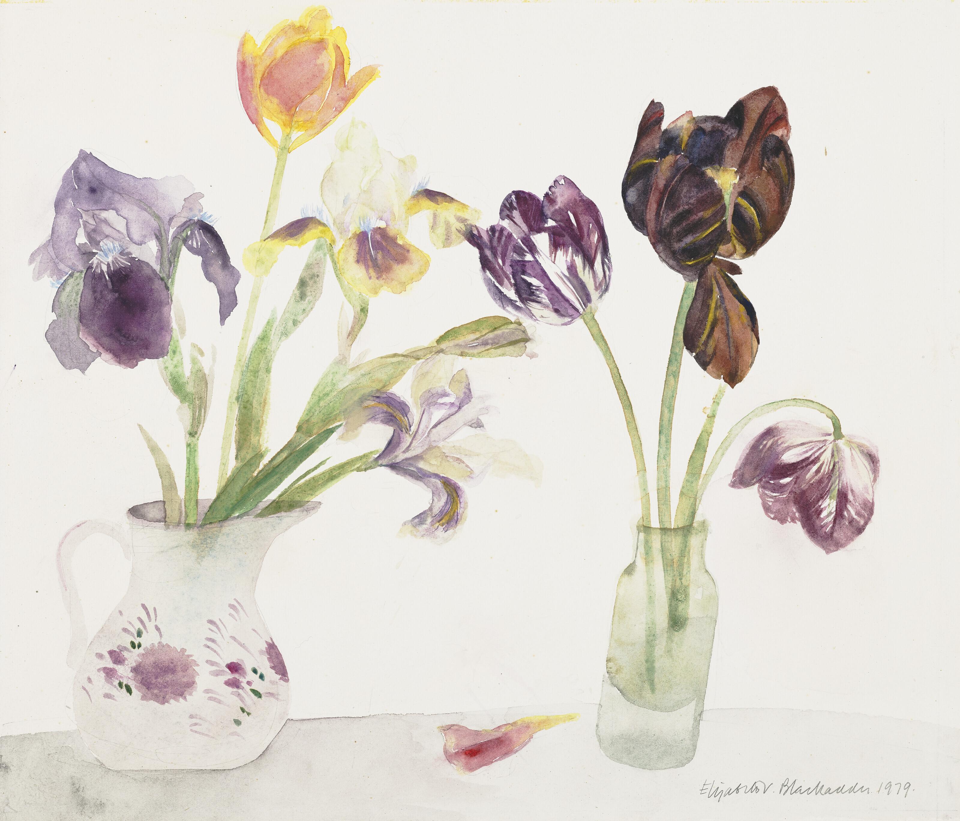 Dame Elizabeth Violet Blackadder, R.A., R.S.A. - Tulips and Irises