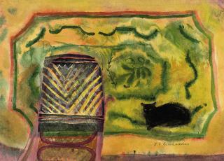 Dame Elizabeth Violet Blackadder, R.S.A., R.S.W., - Cat on a Yellow Carpet