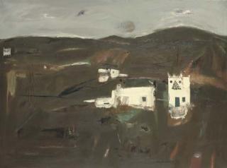 Dame Elizabeth Violet Blackadder, R.S.A., R.S.W., - Whitewashed buildings in a landscape