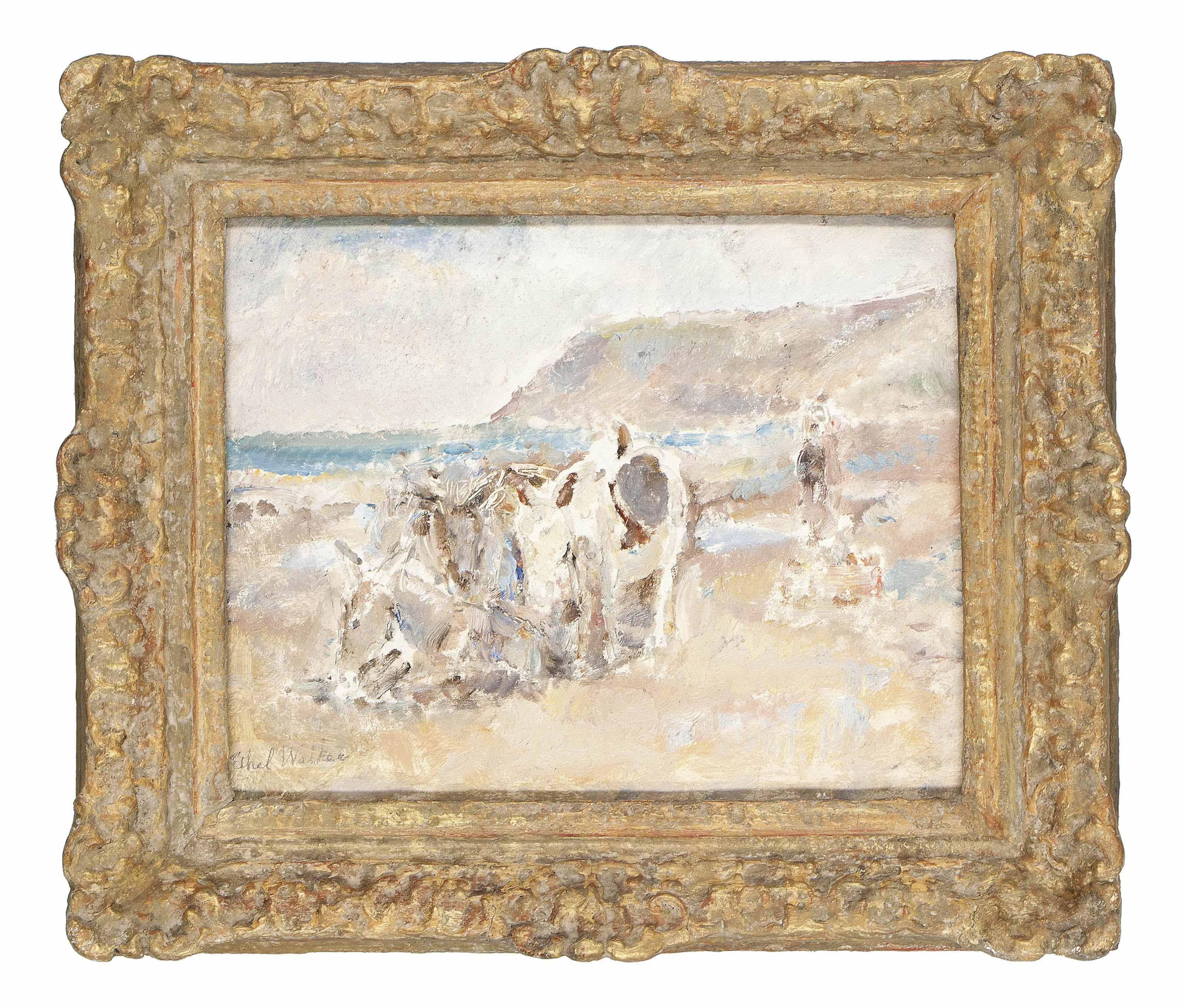 Dame Ethel Walker A.R.A. - Donkeys and figures on the beach