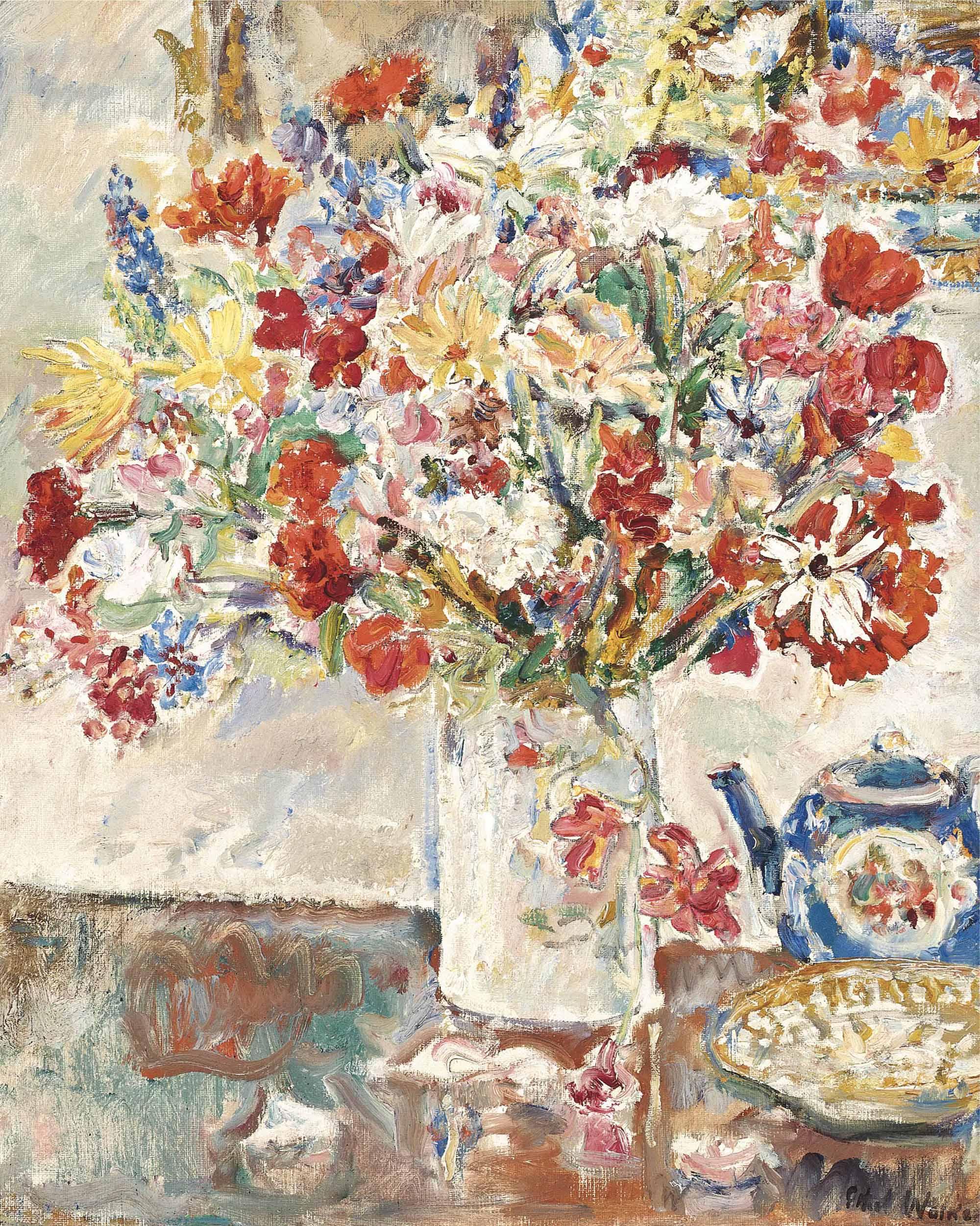 Dame Ethel Walker, A.R.A. - Flowers In A Jug With Teapot