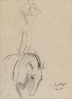 Dame Laura Knight, R.A., R.W.S. - A circus girl on a horse (recto) and The tightrope walker (verso)