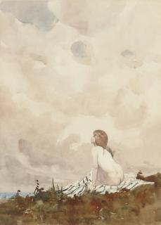 Dame Laura Knight, R.A., R.W.S. - A Female Nude In Contemplation At The Seaside