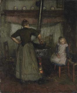 Dame Laura Knight, R.A., R.W.S. - A Mother And Child In A Kitchen