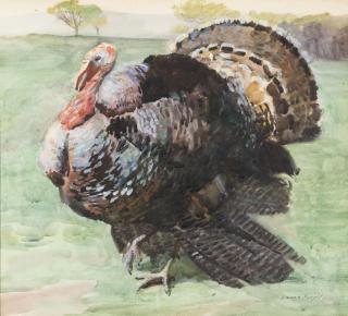 Dame Laura Knight, R.A., R.W.S. - A turkey in a landscape