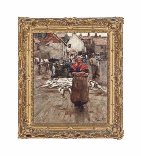 Dame Laura Knight, R.A., R.W.S. - Packing Fish On The Quay At Staithes
