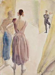 Dame Laura Knight R.A. - Diaghilev Ballet, backstage