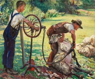 Dame Laura Knight, RA, RWS - Shearing Sheep