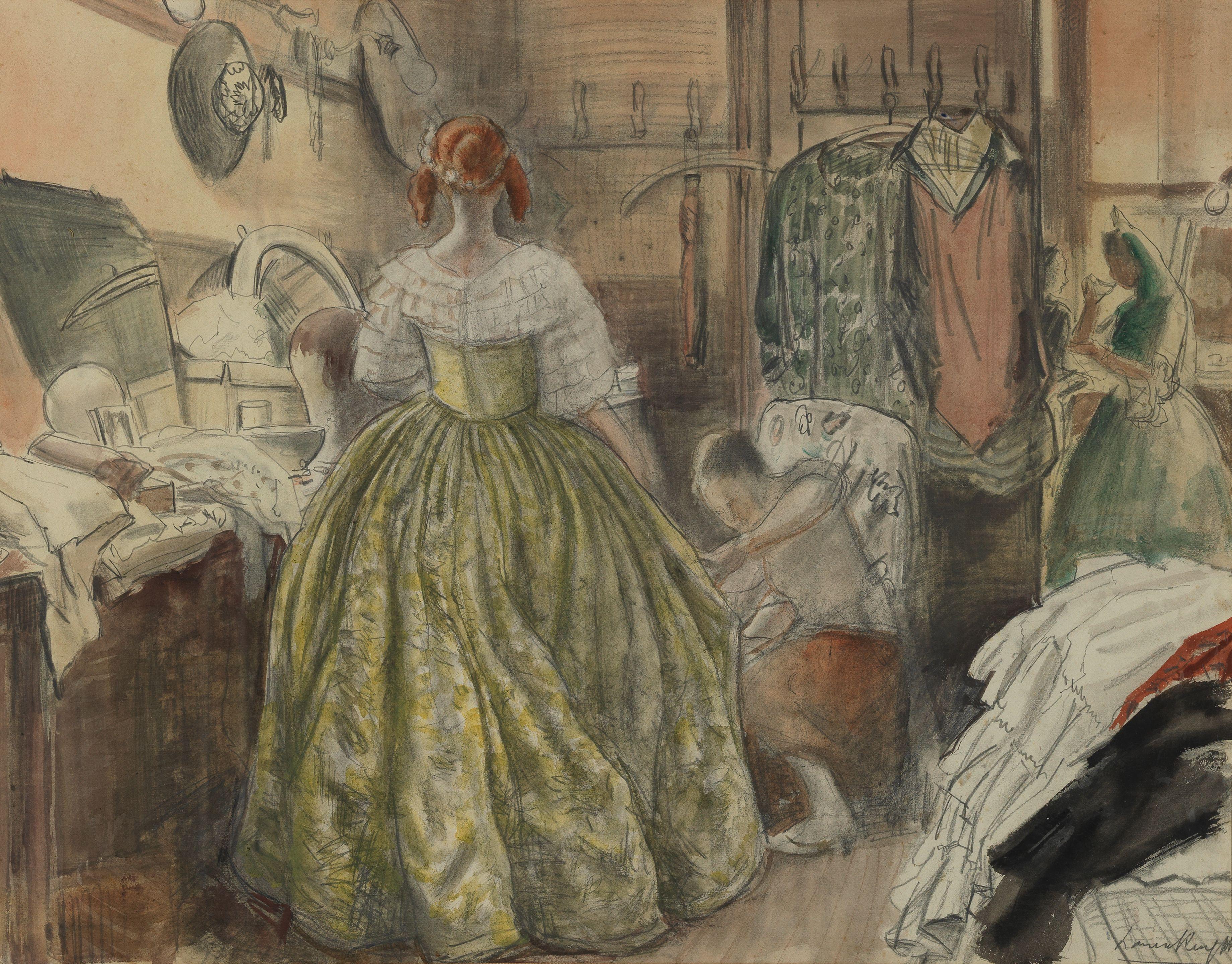 Dame Laura Knight, RA, RWS - The dressing room, Malvern Festival, 1937
