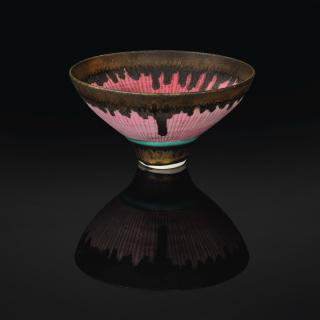Dame Lucie Rie - Footed Pink Bowl With Bronzed Rim