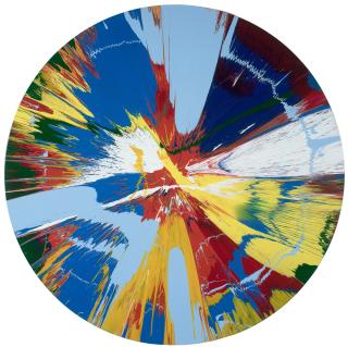 Damien Hirst - Beautiful Windmill of Hypnosis over Hippy Trippy Landscape painting