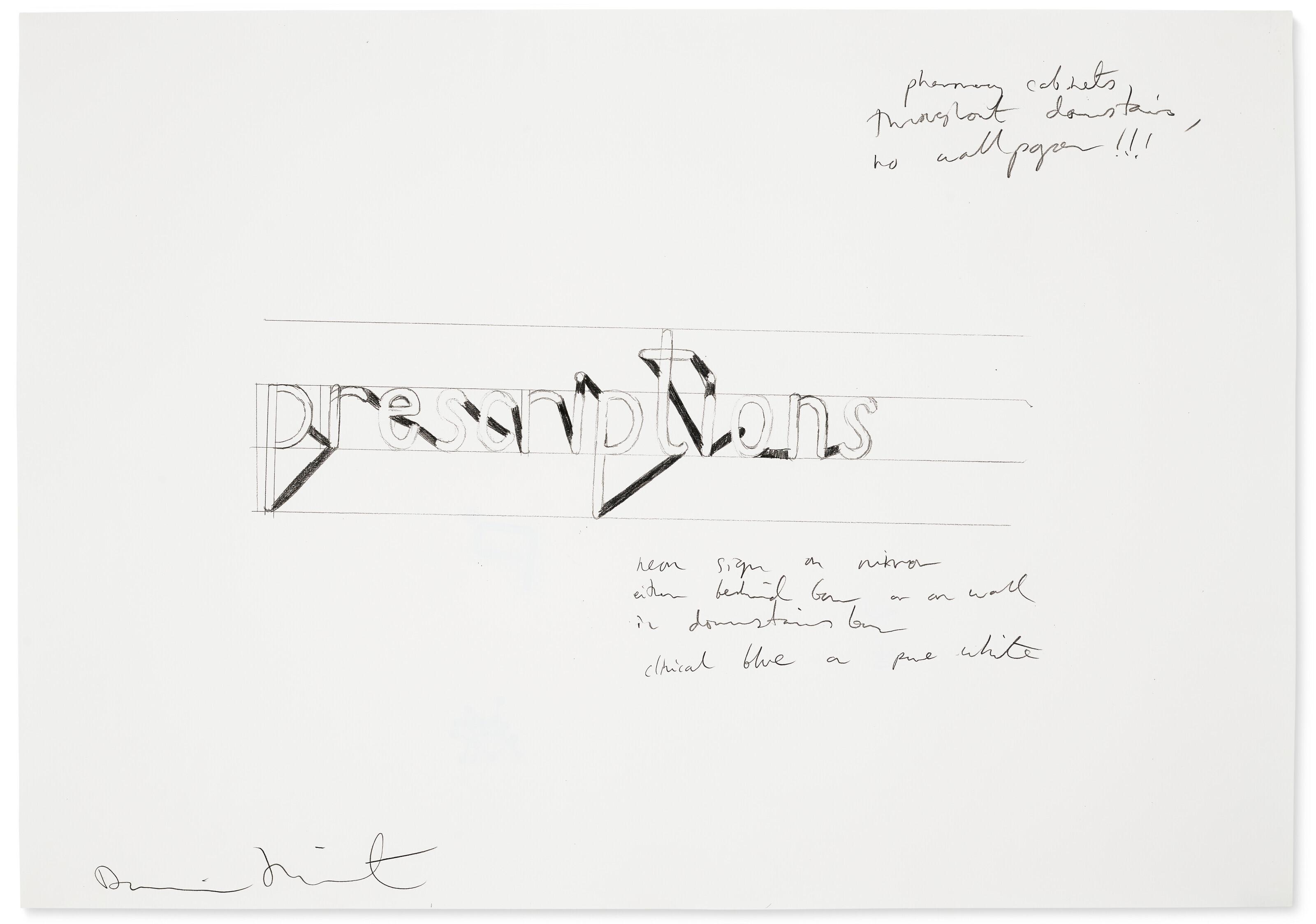 Damien Hirst - Study for Prescriptions Sign Drawing