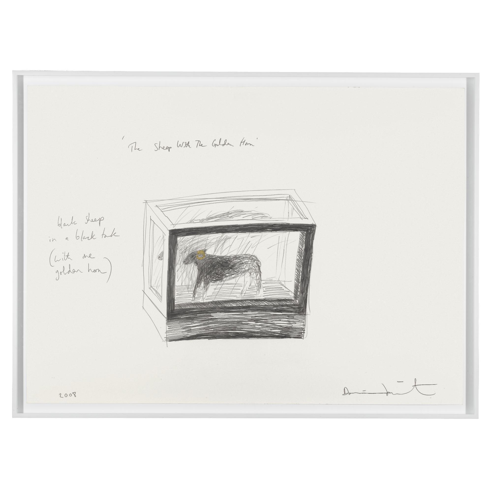 Damien Hirst - The Sheep With The Golden Horn Drawing