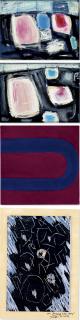 Damrong Wong-Uparaj - Coloured Forms Floating on a Curved Black Form; Four Colored Forms Floating on a Curved Black Form; Non Objective Linear Forms Floating in Black Field with Jaqqed Edges; & Homage to Minimalism