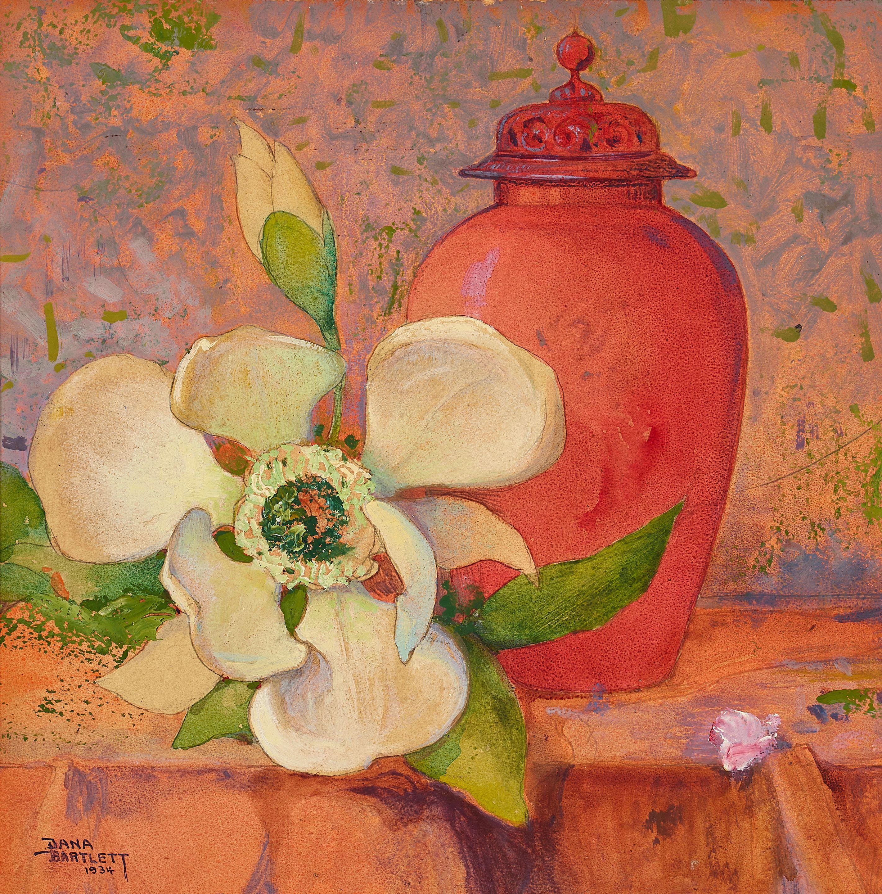 Dana Bartlett - Magnolia and Chinese Jar 16 x 16 in. framed 24 1/4 x 24 1/4 in.