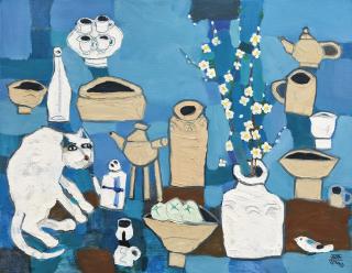 Dang Xuan Hoa - Plum Blossom And White Cat